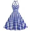 X Comércio Exterior Transfronteiriço Roupas Femininas Retrô Europeias e Americanas Sexy Gola Halter Cruzado no Peito Emagrecedor Estampado Grande Balanço Vestido Peça Única Atacado