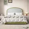 Cama Tapizada Suave Estilo Retro Lujo Ligero, Cama Doble Dopamina, Cama Doble para Dormitorio Principal Estilo Crema Francés, Cama Moderna Minimalista de Borde a Ras