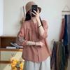 Camisa Bordada Vintage Artística Feminina 2024 Outono Fina Solta Emagrecimento Sete Mangas Top Camisa Elegante All-Match