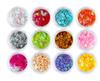 Lentejuelas para uñas, 12 colores, huecas, en forma de corazón, sólidas, fototerapia, brillo en polvo para uñas.