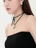Dongdaemun, Coreia do Sul, com gravata borboleta de cordão preto, Han Suxi com colar Love doce e cool, colar de corrente para clavícula