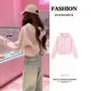 Jaqueta de Moletom Curta Rosa para Mulheres, Primavera e Outono, Ombro Normal, Com Capuz, Caimento Ajustado, Top que Marca a Cintura, Estilo Coreano Fino, Roupa para o Início da Primavera