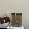 Botas altas hasta la rodilla para mujer, diseño de nicho, uso bidireccional, tacón de cuña, botines de moda, gamuza, botas vaqueras occidentales