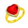 Kaiwei Bañado en Oro Dijes Punta del Dedo Arena Dorada Anillo de Diamante Rojo Apertura en Vivo Ajustable Hermoso Corazón Regalo para Niñas