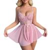 Ropa interior sexy para mujer, Europa y Estados Unidos, camisón de tentación con costuras de encaje de malla rosa sexy transfronterizo, venta al por mayor de generación