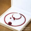 Conjunto de cinábrio natural de alto teor, terno de areia de ouro roxo, feito à mão, colar de rosa com contas, pingente, pulseira, brincos