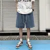 Sudeste Asiático e Coreia do Sul Exportação de Shorts Jeans Masculinos, Shorts Casuais de Cor Sólida de Comprimento Médio com Cintura Elástica e Cordão, Shorts de Cinco Pontos Acessíveis