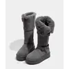 Botas de neve longas cinzas com forro de fleece e sola grossa para mulheres, novo modelo de inverno 2026, cano alto, dobráveis, de uso duplo, sapatos quentes de algodão