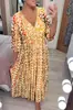 Punto 2024 Nuevo Talla Grande Super Hada Cuello V Vestido Floral Vacaciones en la Costa Falda de Playa Holgada y Versátil Larga