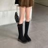 Botas de Gamuza Redondas con Tacón Grueso para Mujer Estilo Nuevo 2025, Botas Altas Marrones hasta la Rodilla, Botas de Caballero Altas con Hebilla de Cinturón