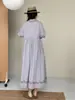 20206 Ropa de Primavera, Vestido Largo Bordado de Estilo Artístico con Mangas Largas, Cuello Peter Pan Cintura con Cordón Vestido Largo Adelgazante para Mujer