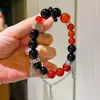 Pulsera de Hilo Pulsera con Borla Diseño de Ágata Negra Carniola Natural