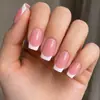 Nuevos diseños de arte para uñas: Uñas postizas cuadradas de longitud media, estilo clásico europeo y americano, minimalistas, estilo francés, suaves y elegantes, al por mayor