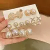 Conjunto de Dez Brincos Pingente Flor de Pérola Agulha de Prata e Diamante, Brincos Modernos e Versáteis, Brincos Retro de Luxo Leve para Mulheres