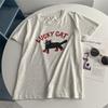 Verão 2026 Novo Estilo Coreano Gola Redonda Estampa de Gato Solta Manga Curta Camiseta Top Feminino Camiseta Simples Estilo Coreano para Mulheres