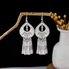[Selección Premium] Pendientes Estilo Étnico de Minorías Vintage con Plata de Minorías Étnicas, Pendientes Largos Colgantes Florales Estilo Bohemio Único