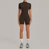 Mono de yoga de polar con cremallera y manga corta transfronterizo para mujer, adecuado para usar al aire libre, body deportivo de fitness 2640
