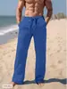 Pantalones de Verano para Hombre 2024 Pantalones de Playa Cordón Cintura Elástica Rectos Color Liso Cómodos Transpirables Casuales para el Día