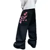 Jeans Holgados de Pierna Recta hasta el Suelo para Hombre con Bordado de Flor de Ciruelo Resistente Estilo Retro Americano Transfronterizo Diseño de Calle Alta Y2K