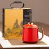 Taza de Té de Cerámica, Taza de Té Kung Fu, Taza de Preparación con Separación de Té y Agua, Taza de Oficina con Tapa y Filtro, Artículo de Regalo