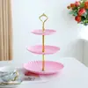 Exhibidor de Adornos para Mesa de Postres de Tres Niveles Soporte para Pastel para Fiesta de Boda y Cumpleaños Set de Mesa para Postre, Dulces y Té Plato para Fruta