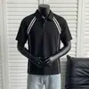 Verano Nuevo Estilo Americano Patchwork Rayas Hombro Recto Fresco Solapa Manga Corta Hombre Alta Gama Camisa Polo Venta al por Mayor