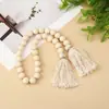 Cor de Madeira Natural Fio de Algodão Franja Contas de Madeira Decoração Pendente Acessório DIY Cordão de Franja Decoração de Casa Ornamento Pendente