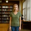 Primavera y Verano 2025 Aliexpress Amazon Ebay Talla Grande Cuello en V Profundo Manga Corta Mujer Holgado Casual Top Camisa Base