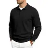 Camisa polo masculina de malha jacquard tamanho europeu transfronteiriça, outono e inverno, gola de lapela, manga longa, texturizada, top pullover casual de negócios