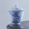 Juego de Tetera de Dos Tazas con Flor de Magnolia Pintada a Mano Yuerui, Juego Cultural y Creativo para Preparar Té, Taza de Té con Borde de Pétalo, Taza Pequeña para Mujer
