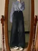 Jeans anchos negros y grises para mujer, nuevo estilo de otoño, de tiro alto, corte holgado, talla grande, adelgazantes para cuerpo tipo pera, pantalones de pierna recta