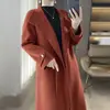 Novo Casaco Longo de Lã Dupla Face Outono e Inverno Elegante Clássico Solto Longo de Caxemira Engrossado Lã Dupla Face para Mulheres