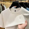 Camiseta de Manga Corta de Seda de Hielo para Hombre, Cuello Redondo, Nuevo Estilo de Verano, Camiseta de Color Sólido, Top Casual de Moda, Camiseta Interior