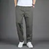Calças Casuais de Algodão Puro para Homens, Meia-Idade, Estilo Fino de Verão, Calças Masculinas Retas Largas, Estilo Pai, Calças de Trabalho com Cintura Elástica para Homens