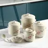 Olla de Cerámica Impermeable para Estofado con Tapa, Tapa Doble para Estofado de Pájaro, Huevo al Vapor, Olla de Estofado con Doble Asa, Taza de Sopa Mediana y Grande para el Hogar, Restaurante Hotel
