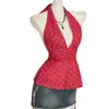 Verano Nuevo Estilo Cuello Halter Sexy Moda Cuello en V Lunares Multicolor Fruncido Corbata Diseño Único Casual Versátil Mayoreo