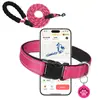 Coleira Refletora para Cachorro com Guia e Tag de Identificação Inteligente QR, Conjunto de Coleira de Segurança de Nylon Ajustável para Passeio e Treinamento de Cães