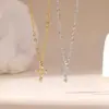 Colar de Aço Titânio Elegante e Simples com Cravação de Zircônia para Mulheres, Corrente de Clavícula com Design Minimalista de Luxo Leve de Nicho, Joia de Alta Qualidade
