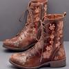 Comercio Exterior talla grande Nuevo Tacón Cuadrado Alto Botas Martin de Mujer Transfronterizas Cremallera Lateral Occidental Punta Redonda Moda Europeo y Americano Botas de Cuero