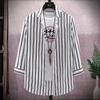 Camisa de siete mangas para hombre, de verano, moderna, ajustada, a rayas, de media manga, estilo coreano, informal, combinable con todo.