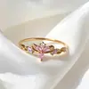 Anillo Abierto Ajustable Tilenny Estilo Ins Más Vendido Transfronterizo con Circonita para Mujer, Diseño Floral Dulce y Lindo