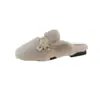 Mocasines cerrados de suela blanda estilo Chanel para mujer, pantuflas peludas de suela gruesa estilo francés de invierno para la noche, zapatos antideslizantes y cálidos para maternidad