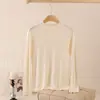Camisa base de tricô modal com gola semimangalha para mulheres, adequada para outono e inverno, de manga comprida, gola média, top quente