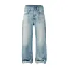 Calça Jeans Lavada Muqiu Masculina Moda Tendência Retrô Americana Cleanfit, Calça Longa Masculina Solta Reta Wide-Leg