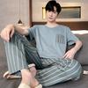 Pijama D para hombre de verano de talla grande de algodón similar a los pantalones de manga corta, ropa de casa joven simple y elegante que se puede usar al aire libre