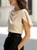 2026 Amazon transfronterizo europeo y americano nuevo estilo satén imitación seda cuello con volantes caída manga corta blusa casual para mujer