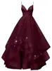 Vestido de noche largo para mujer, de comercio exterior, escote en V profundo con tirantes, falda abullonada, ceñido a la cintura, color liso, bajo irregular, suministro para estación internacional