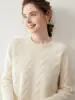 Novo suéter feminino de outono e inverno com gola redonda, espessado, ombros caídos, suéter de cashmere trançado, pulôver de caimento solto, camada base