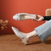 Zapatos plateados de punta cuadrada con moño de diamantes completos para mujer, suela suave, cómodos y hermosos, estilo francés, zapatos de cristal planos para boda