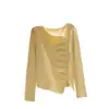 Suéter de Tricô com Gola V Franzida, Manga Longa e Barra Assimétrica, Novo Design Outono/Inverno 2026 para Mulheres, Top Slim Fit